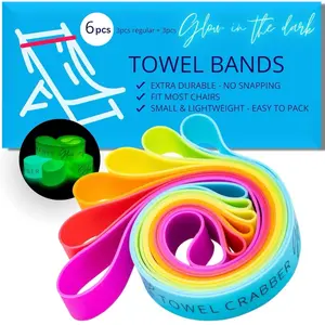Towel Bands (6-Pack), Beach Pool & Cruise Chairs, Extra Durable, No Snapping, Cruise Ship & Beach Essentials, Great Alternative to Beach Towel Clips (3 Regular + 3 Glow in The Dark)