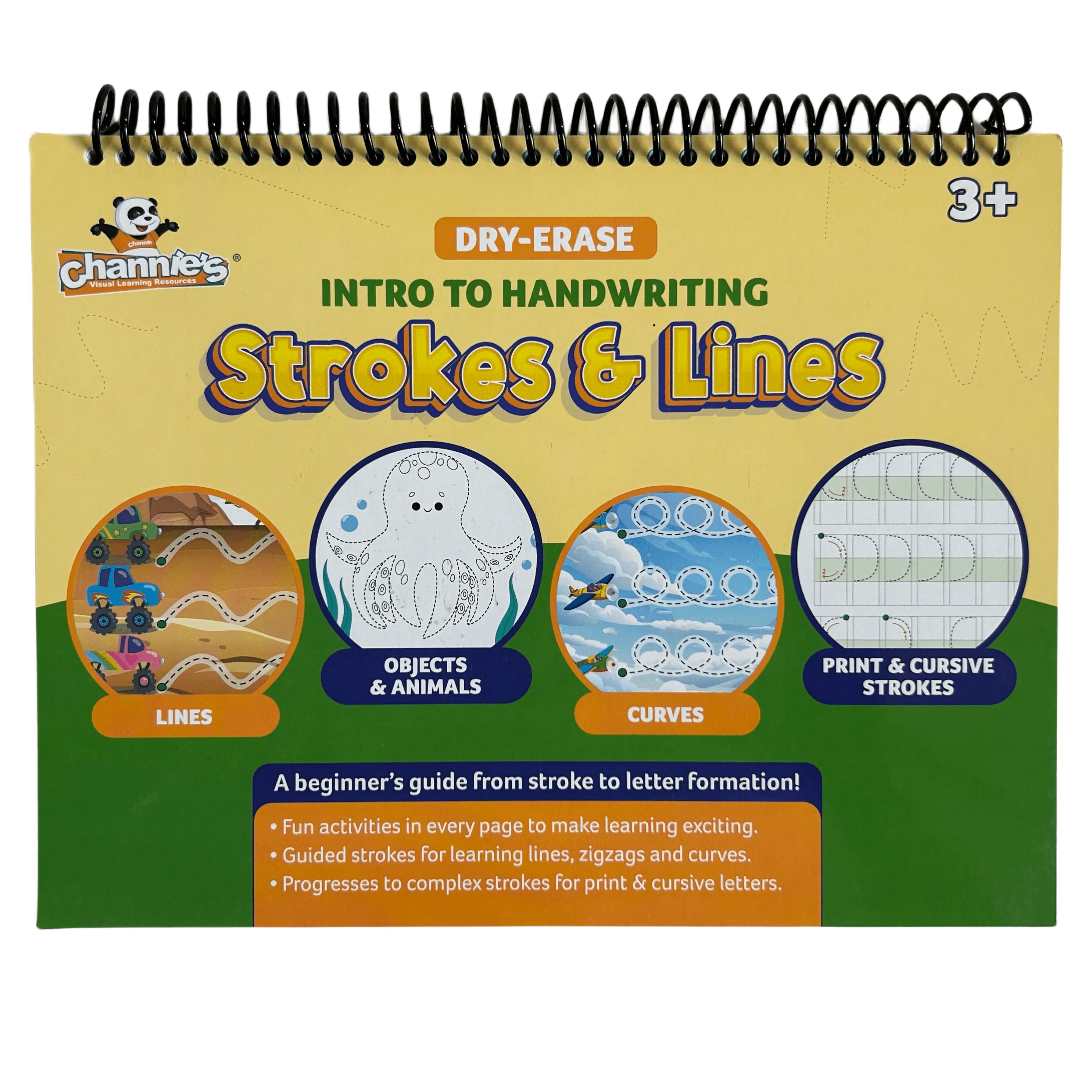 Channie's Intro to Handwriting Strokes & Lines Dry Erase Workbook, School Educational Learning Materials with Handwriting Guide & Dry Erase Markers, Elementary School