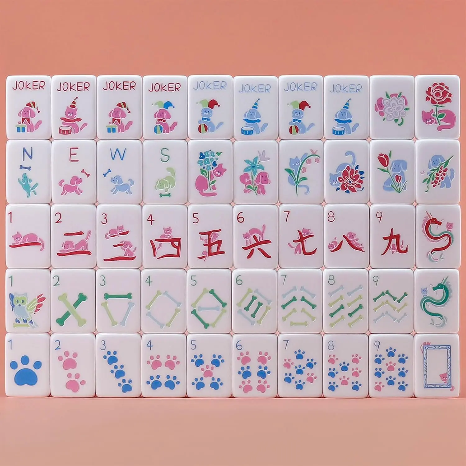 Morihaza Dogs and Cats Themed Mahjong Tile Set - 160 Acrylic Engraved Tiles & American Mahjong Travel Set | Unique for Pet Lovers and Mahjong Enthusiasts | Novelty Animal Themed Game for Family
