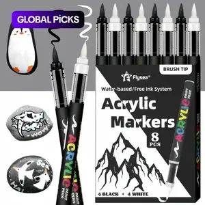 Acrylic Paint Pens, Acrylic Drawing Markers, Automatic Ink Control System,Soft Brush Tip Markers,Black and White Paint Marker, Art Markers,for Canvas, Rock, Wood, Stone, Glass, Ceramic, Fabric Painting, DIY Crafts
