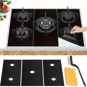Gas Stove Protection Pad Heat Resistant Resistant Gas Stove Top Gasket, Oil Pollution Protection Gasket, Cleaning Mat, with Sponge and Cleaning Brush, Suitable for Home Kitchens