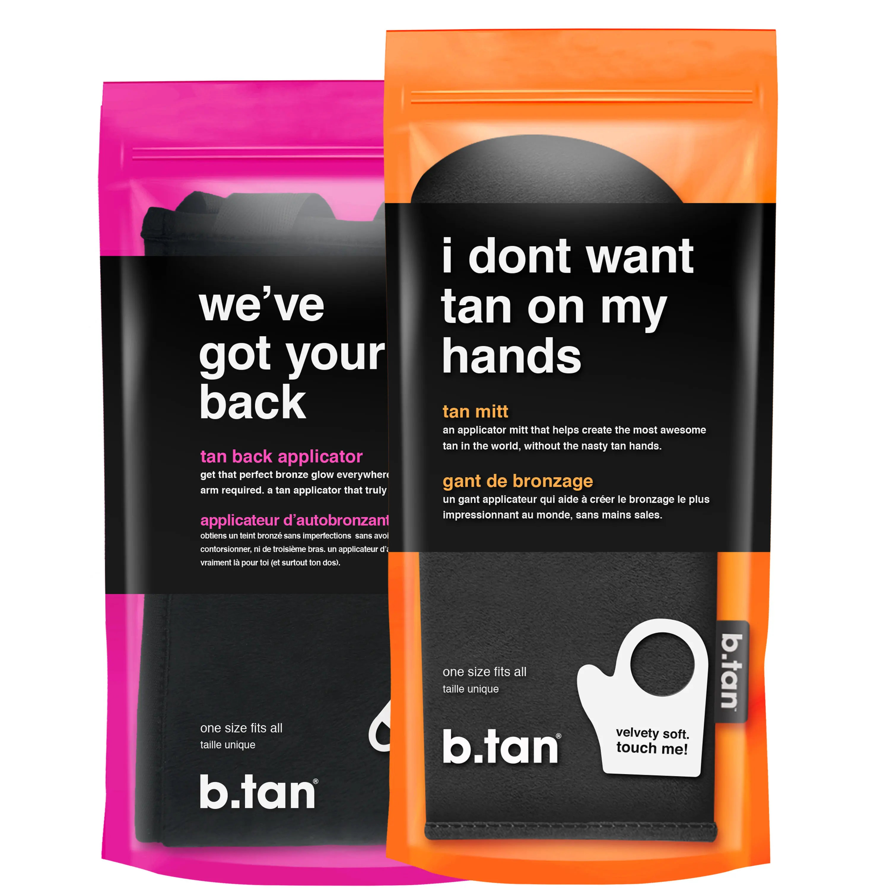 b.tan Get Your Mitts on This Bundle - Back + Body Self Tanning Mitt Applicator Kit |  Streak-Free, Velvety Soft, Reusable & Washable Tan Applicators, Back Tanning Applicator + Mitt for Self Tan, Tanning Lotion, Sprays, Tanning Gels, Smooth Application