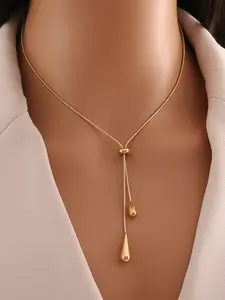 Stainless Steel Retro Minimalist Water Drop Pendant Necklace, High-End Metallic Fashion for Women, Vintage Elegant Jewelry, Exquisite Chain Jewelry