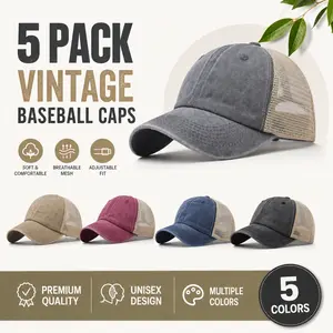 5 Pack Vintage Washed Baseball Caps – Distressed Plain Dad Hats for Men Women, Cotton Golf Hat, Adjustable, Classic Unisex Outdoor Cap – Great for Daily Wear, Sports, Travel
