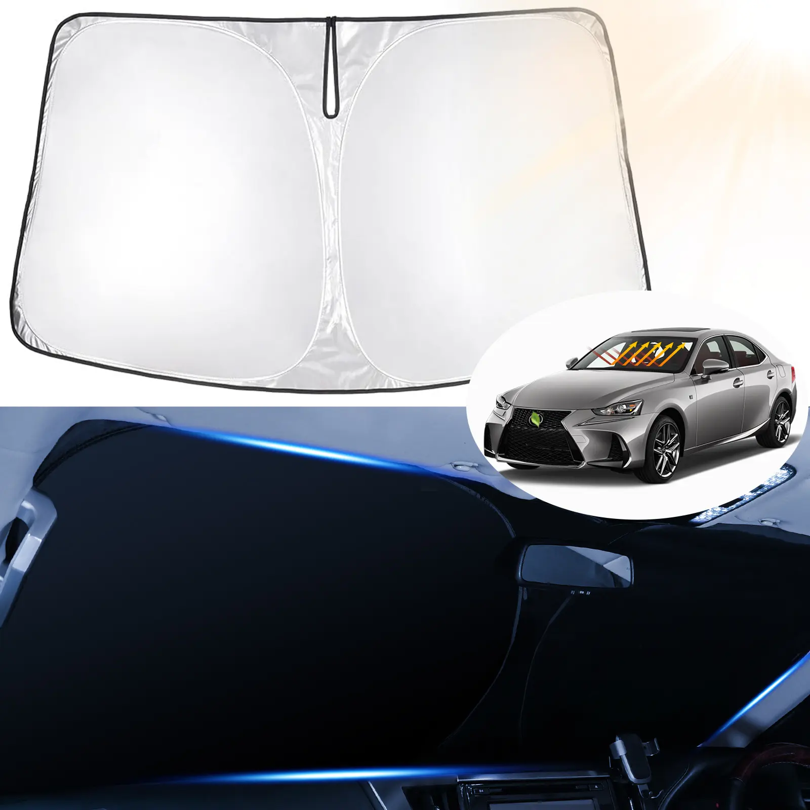 Canvcle Windshield Sun Shade for Lexus IS300/IS350/IS500/IS250/IS200t 2014-2026 Custom Fit Shade Accessories Foldable Sun Visor Protector Blocks UV Rays Keep Car Cooler (NOT for Lexus RX, ES)