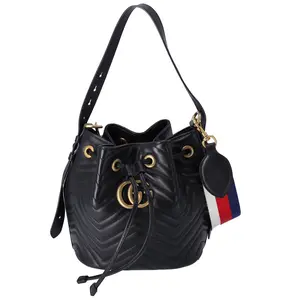 Pre-owned GUCCI Leather Shoulder Bags GG Marmont Shoulder Bucket Bag Black GG 476674 Leather
