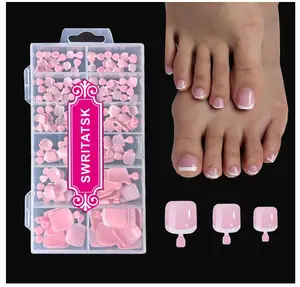 Toe Nail Tips,Square Toe Nail Press Ons Toe Nails,French Press On Toenails For Women,120Pcs Press On Toe Nails,12 Size French Pink Wearable Full Cover Fake Toenails, False Gel Toe Nails