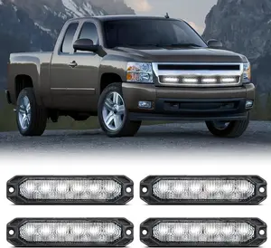 Nilight 4 PCS 6-LED Strobe Light Module - Ultra Slim ABS Shell Surface Mount White Dual Color Hazard Caution Light Bar, 12-24V Range, Sync Feature, Steady/Flash Modes for Trucks, Cars to Boost Driving Safety