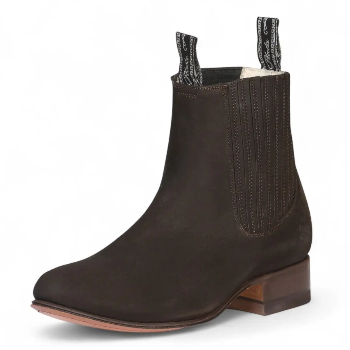 Botines Charros de Piel Original Punta Oval Color Chocolate Gamuza - El Canelo