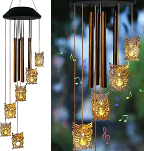 6 LED Solar  Owl Wind Chimes Outdoor,Mom Gifts for Mothers Day Grandma Wife Gift Solar Owl Wind Chimes for Outside,Hanging Lights Warm LED,Outdoor Owl Decor