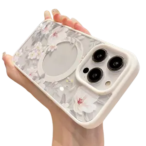 Fresh White Floral Jasmine MagSafe Smartphone Casing, Transparent Cover with Hard Bumper Protection, Compatible with MagSafe Magnetic Wireless Charging, Suitable for iPhone 11,12,13,14,15,16,17 Pro Max QXE336