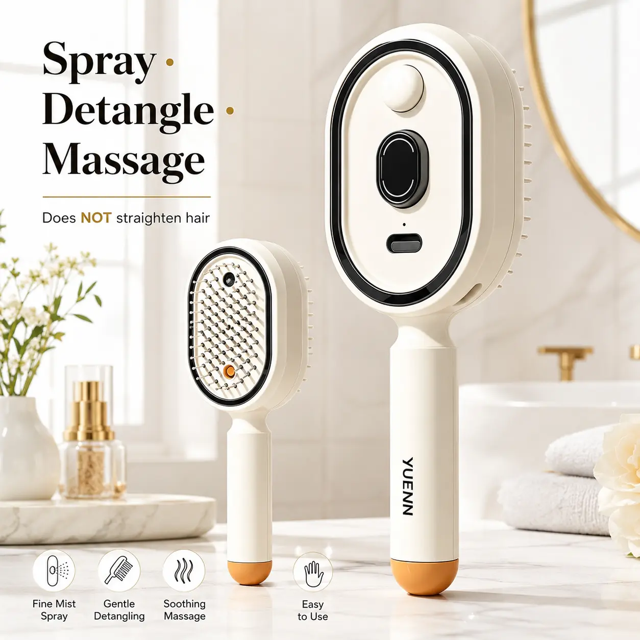 USB Rechargeable Essential Oil Mist Spray Comb, Electric Vibration Scalp Massager, Anti-Static Air Cushion Detangling Brush, Portable Travel Hair Care Tool for Dry Frizzy Curly Hair, Not Hair Straightener