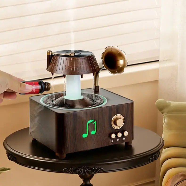 Compact Portable Humidifier - Raindrop Dual-Function Aromatherapy Diffuser with Bluetooth Speaker, Wireless Noiseless Quiet Room Appliance, Vintage Retro Essential Oil Diffuser for Bedroom Decor