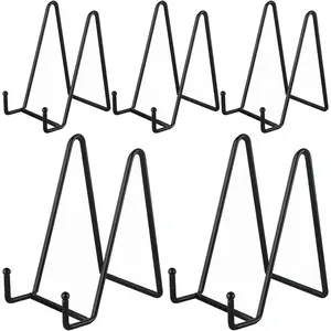 5 Pack 6 Inch Plate Holder Display Stands, Metal Black Frame Stand for Picture, Book, Photo Easel, Creation, Collectibles