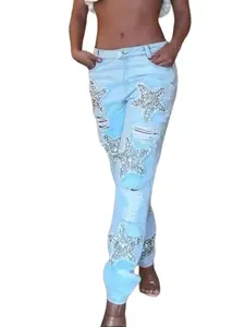 Five-pointed Star Hot Diamond Ripped Jeans
