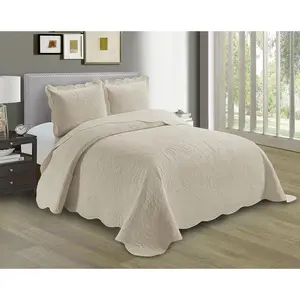 Embossed Coverlet Bedspread Set Oversized Solid Beige King/California King Bed Cover Bedding New