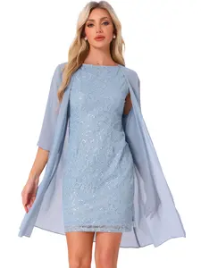 INSPIRE CHIC Elegant Dress Set Women's Wedding Guest Lace Sequin Two Piece Dress