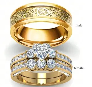 Wedding Couple Jewelry Rings Delicate Gold Heart Zirconia Ring For Women & Stylish Vintage Dragon Stainless Steel Ring For Men Meet Couple's Ritual NeedsWoimen's Daily Ware Gifts