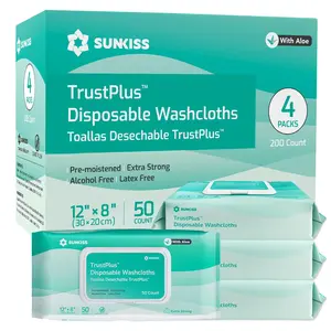 Wet Wipes for Adult, Extra Thick 8”X12” Body Cleaning Wipes with Aloe for Elderly Incontinence & Cleansing, 200 Count (4 Packs of 50) SUNKISS