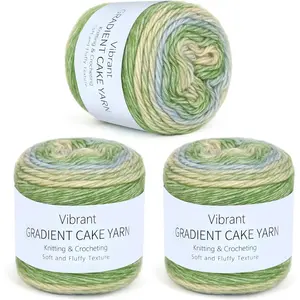 Cake Yarn for Crocheting, 3 Skeins Gradient Cake Yarn 100g (3.52 oz) 245m (267 Yards), Super Soft Ombré Yarns Cake Rainbow Cotton Yarn for Making Colorful Crafts, Green Gradient