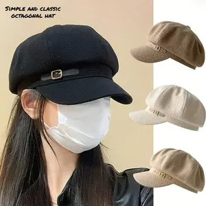 1pc Classis Women's Octagonal Beret with Adjustable Rope and Metal Buckle,Outdoor Warm Casual Fashion Accessory for All Seasons