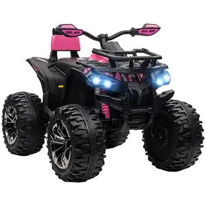 Aosom 12V Kids ATV Ride-on Four-Wheeler Toy Car Gift for Christmas Day Birthday with Music, Realistic Headlights, Wide Wheels, Rechargeable Battery-Powered, for Boys and Girls, Pink