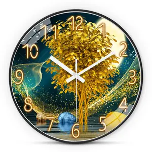 Star Night Gold Deer Wall Clock, Silent Non-Ticking Round Clock, Aa Battery Operated, Ideal for Living Room, Office, Bedroom Gift