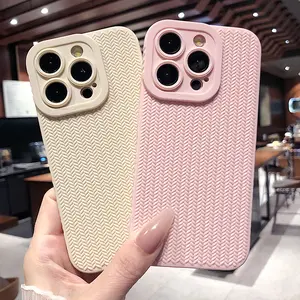 Fashion 3D Woven Pattern Bumper Phone Case for IPhone 16 15 14 13 12 11 Pro Max 16Pro Matte Soft Silicone Shockproof Cases Cover springtok aesthetic pattern design Screen Protector Protection Protective Cellphone Casing Smartphone Beige