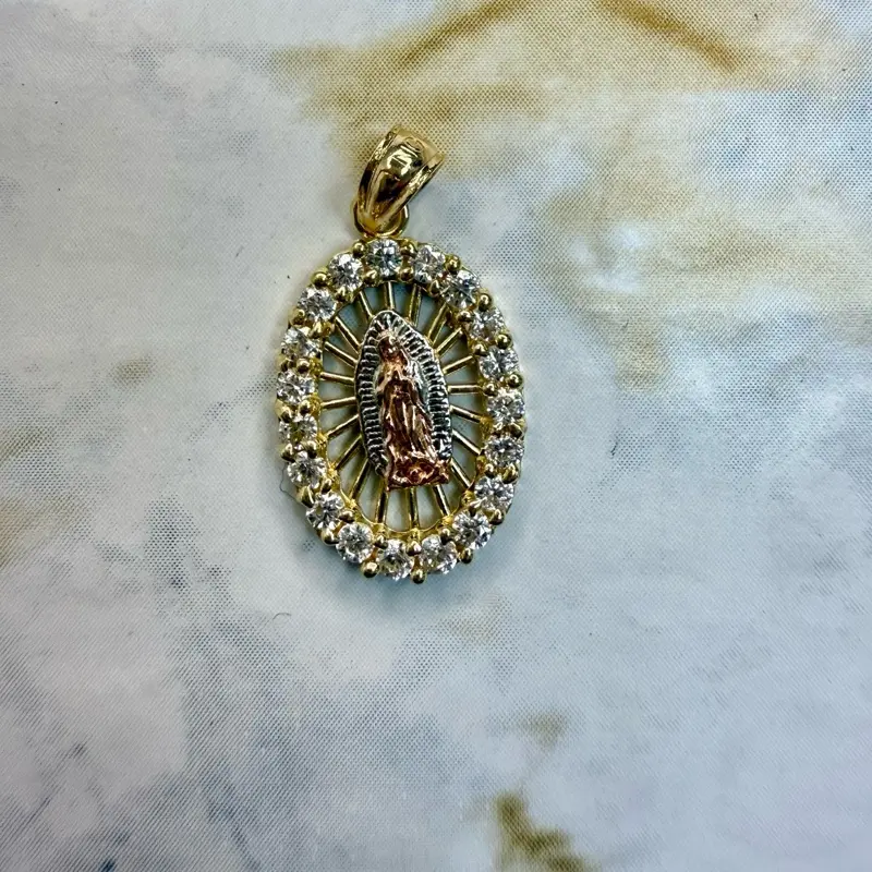 14k Gold Virgen De Guadalupe Pendent with cubic zirconia ***** NO RETURNS *****