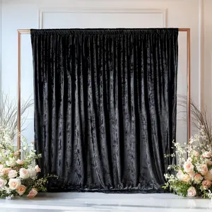 Crushed Velvet Backdrop Curtain – Black 5ft x 10ft Event Drape with Rod Pocket, Privacy Panel for Photo Booths & Events