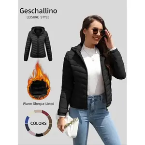Women's Lightweight Puffer Jacket, Casual Fall & Winter Hooded Coat with Pockets, Warm Daily Commute Outerwear