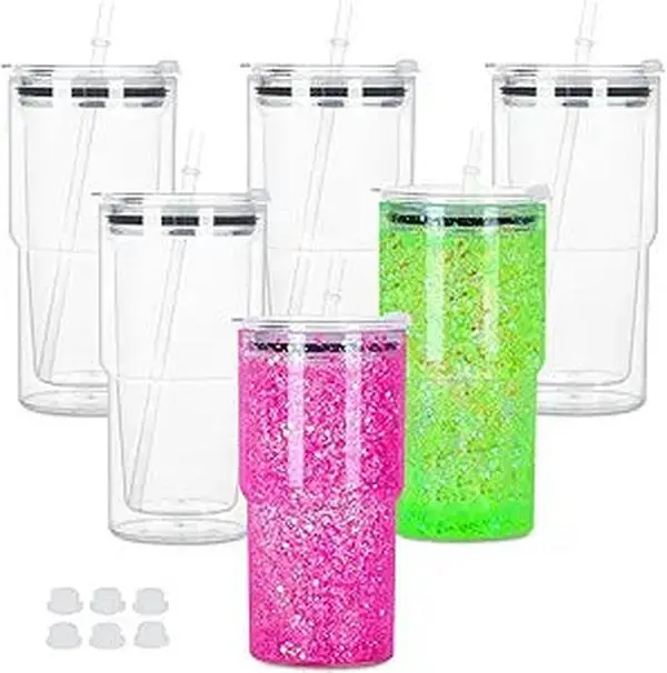 18oz Clear Plastic Snow Globe Cup With Plugs | Snowglobe Tumblers