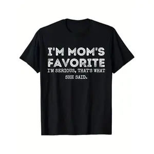 Cotton Golf Gift T-Shirt For Men and Women I'm Mom's Favorite That's What She Said Funny Short Sleeve T-Shirt, Cotton, Gift for Men Women Dad Mom Friends, S-XXXL, Black