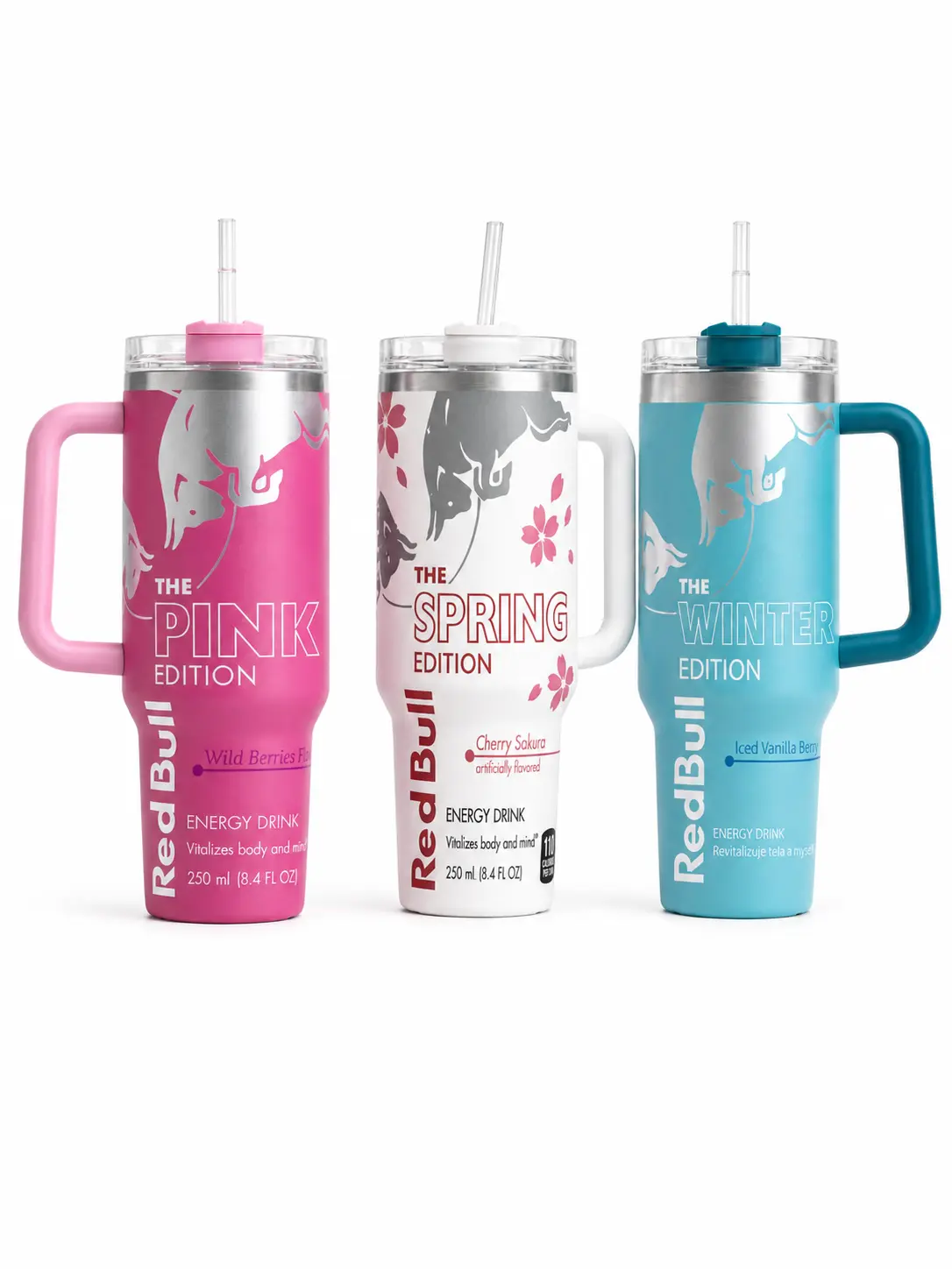 20oz 30oz 40oz Reusable Travel Tumbler with Handle, Lid and Straw – Pink, White and Blue Designs