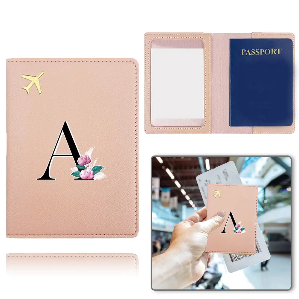 PU Leather Folding Passport Cover Fashion Ticket Storage Case, Large Capacity Waterproof Credit Card Organizer for Travel, Personalized Initial Name 26 Marble Pattern