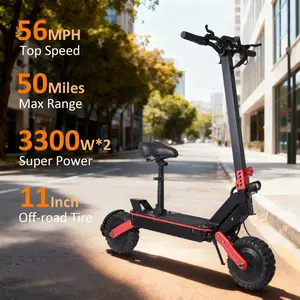 6600W Dual Motor Electric Scooter for Adults, 60V 27AH Battery, Up to 56 MPH & 40 Miles Range, 11" Off-Road Tires, Foldable Detachable Seat, Dual Brakes and Shock Absorption System, 440 lbs Capacity，Supports APP and NFC Unlock