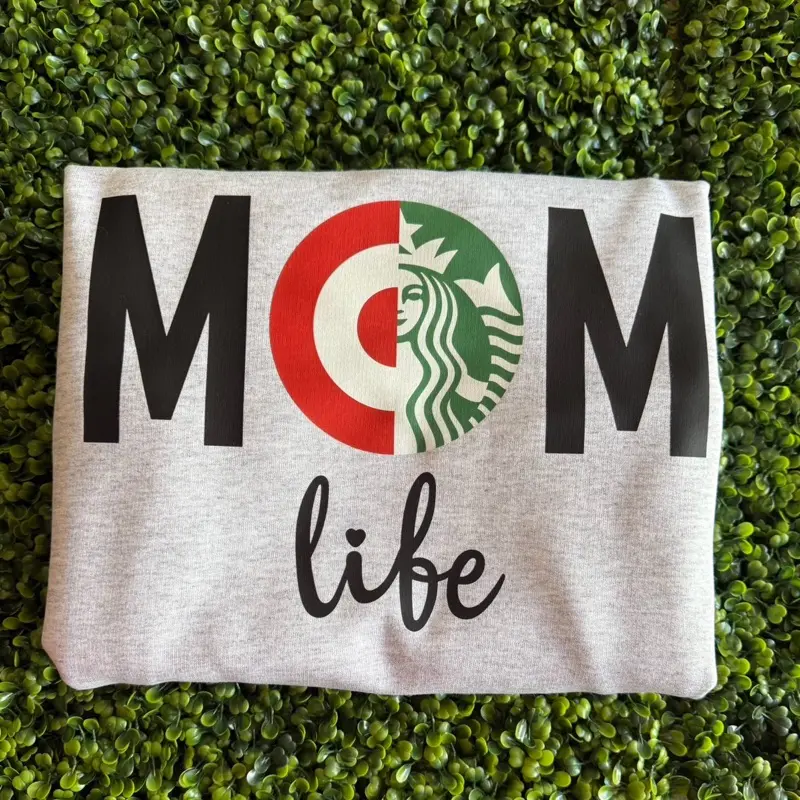 Target Starbucks Mom Life Crewneck Sweatshirt, Gray Fabric with Logo Design, Suitable for Casual Wear - Pullover