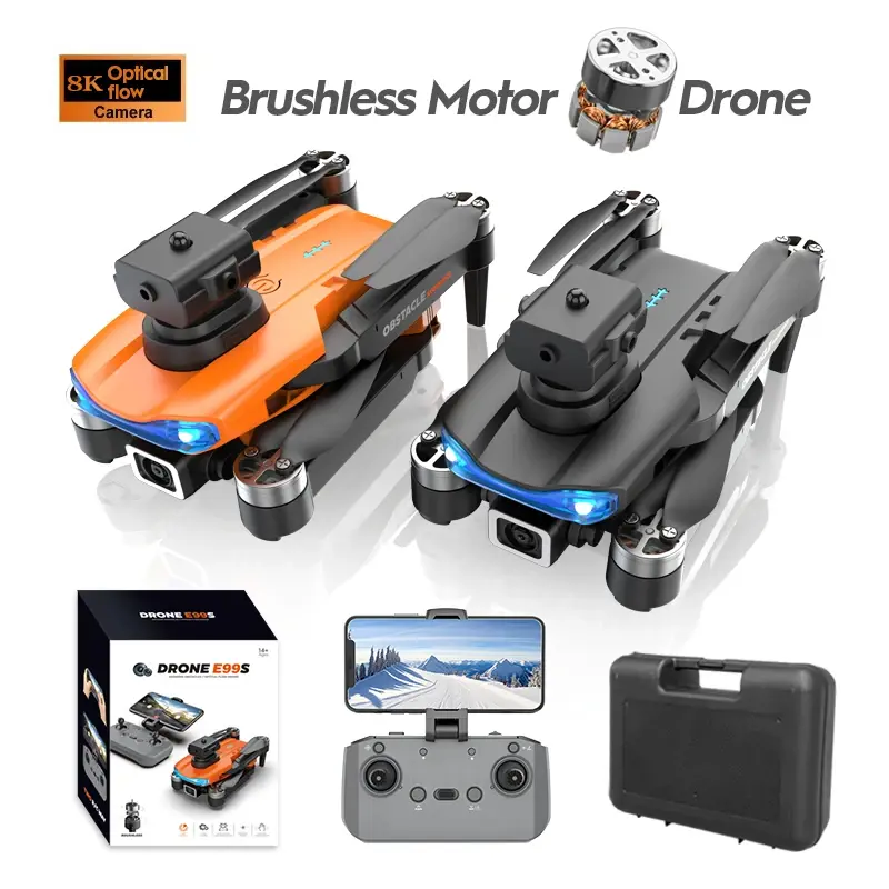 UNO1RC NM59061 Foldable 5G Wi-Fi FPV Remote Control Quadcopter Drone Toy, 360-Deg Laser Obstacle Avoidance, Brushless Motor, 8K HD Dual Camera, GPS Automatic Return (Black & Orange) with Accessories, Blades, Cable, Charging