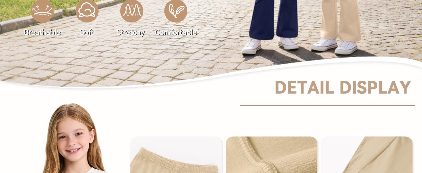 Girls' Bell Bottoms Flare Leggings - 5-14 Years, School Uniform Pants, Casual Wear Bottoms