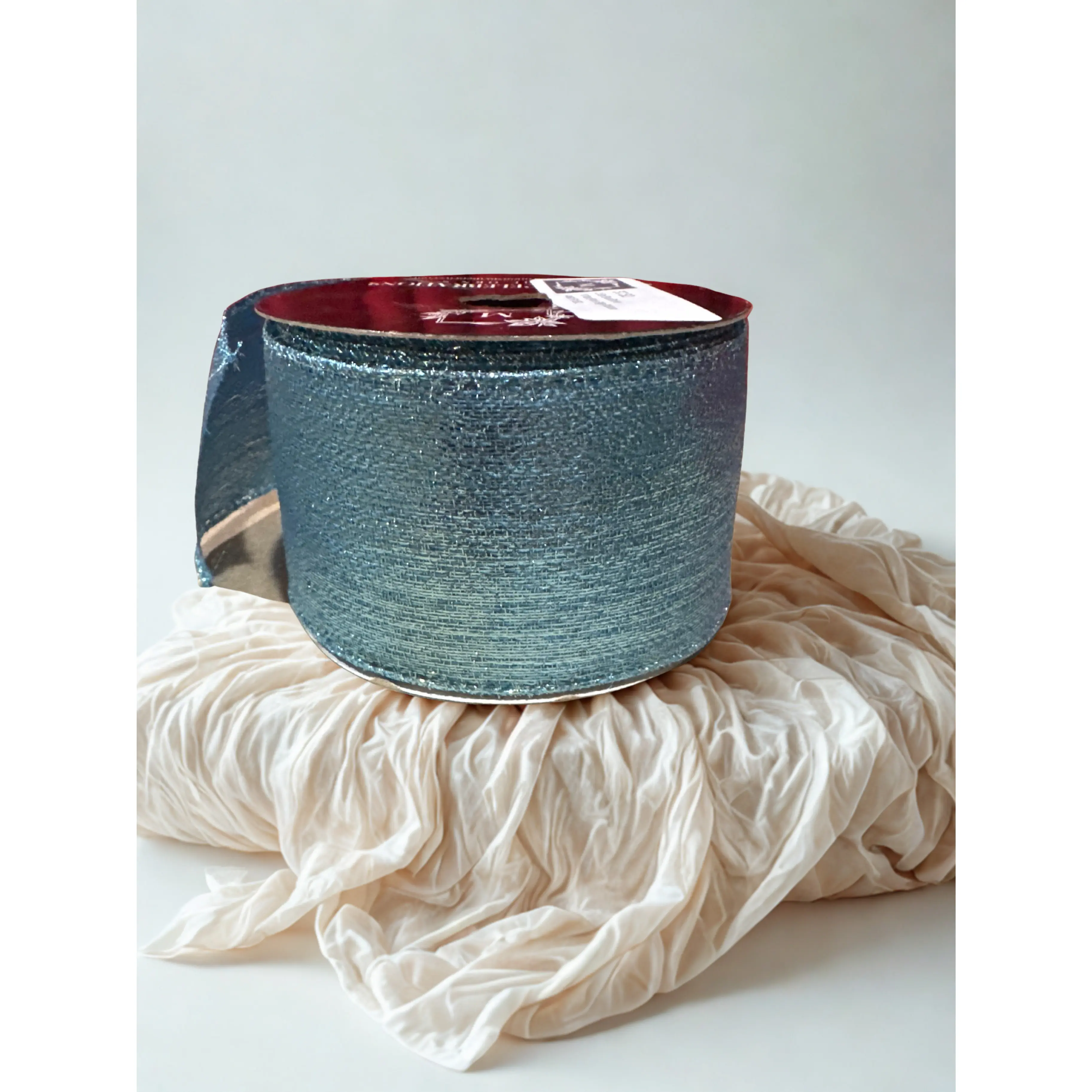 Metallic Blue Lamé Fabric Wire Edge Ribbon - 2.5 in x 10 yds, Ideal for DIY Projects, Holiday Sparkle Decor