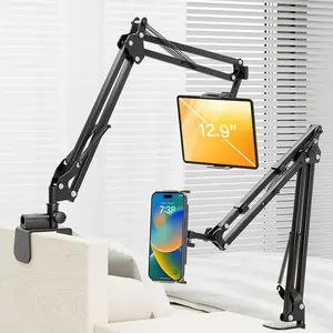 Bed Tablet Holder, Lazy Stand,Bracket,Stable Adjustable 360 Degree Rotation Foldable tablet Arm for Bed with 4 Cord Clips, Lazy Bracket for iPad/iPhone/Kindle/M-Switch, or Other 4.5-12.9" Device Accessories Computer Smartphone Folding