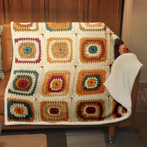 Colorful Square Woven Pattern Blanket, Soft Comfortable Throw Blanket, Air-conditioned Room Blanket, Warm Nap Blanket for Home Office Travel