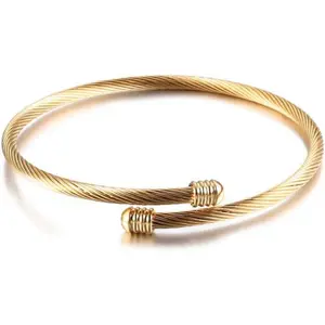 Jewelers Stainless Steel  Wire Open Cuff Adjustable Size Bangle Bracelet