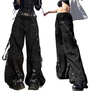 Women Y2k Pants Goth Punk Emo Baggy Bell Bottom Jeans Y2k Wide Leg Harajuku Grunge Pants Cargo Pants Hip Hop Clothes