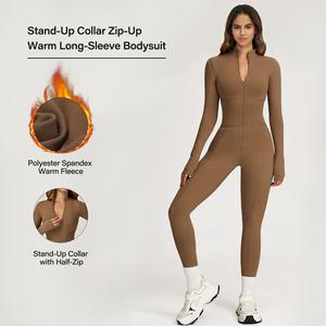 NVWA Women's High-Elastic Full-Length Long-Sleeved Tight Zipper Quick-Drying Jumpsuit - Polyester Blend, Solid Color Jumpsuits, Stylish Zipper Overalls, Workout Apparel, Sports Outfits for Yoga, Gym