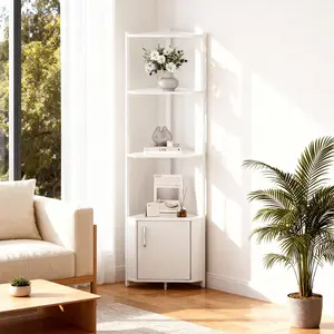 5 Tier Corner Shelf Stand, for Bedroom & Living Room, Industrial Corner Bookshelf with Easy Assembly, Space-Saving Storage Shelves for Home Office, Kitchen, Bathroom