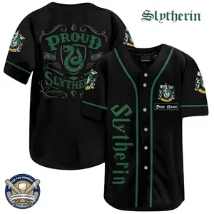 Slytherin Wizard House's Baseball Jersey, HP's Baseball Jersey, Witch House Shirt, Collection Button Down Jersey, Men's Harry Potter Shirt