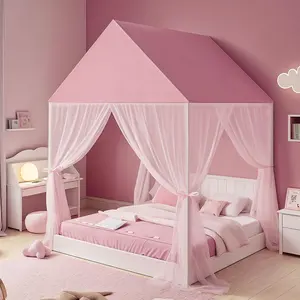 Bed for Girls - Pink Bed Dreamy Playhouse Net Reading Nook Canopies Play Tent Bed Curtains for Kids Room(Twin,Full)