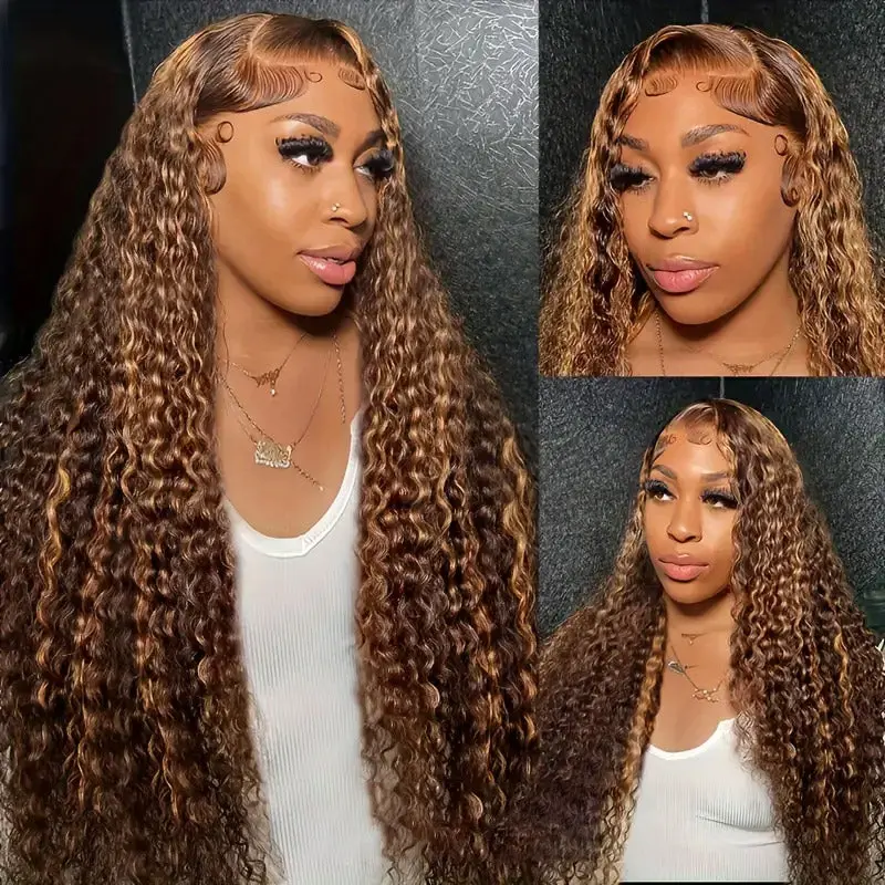QTHAIR 13X4 Lace Honey Blonde Ginger Deep Wave Human Hair Long Wigs Lace Front Wig, Pre Plucked Natural Hairline with Baby Hair, Affordable Human Hair Wigs for Black Women, Heat Resistant