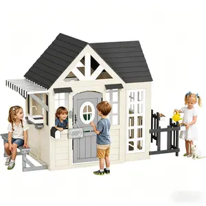 [Summervibes] ALBOTT Kids Outdoor Wooden Playhouse with Kitchen Set, Durable Fir Wood Construction with Waterproof Roof & Rust-Resistant Hinges, Pretend Playhouse for 3–8 Years Old Boys & Girls, Mothersdaygift
